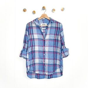 Anthropologie Grayson the Hero Linen Light Summer Blue Plaid Buttondown Shirt